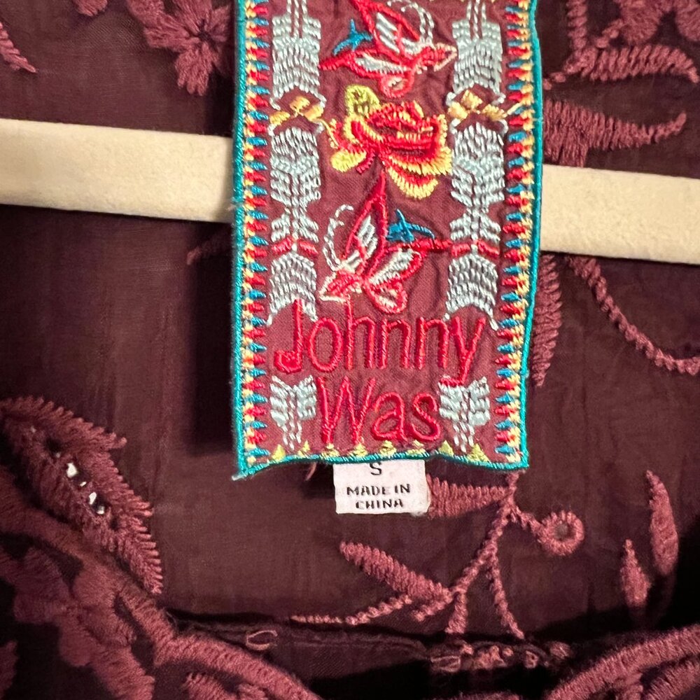 Johnny Was Burgundy Eyelet Tunic Size Small - Great Condition! - Picture 6 of 8